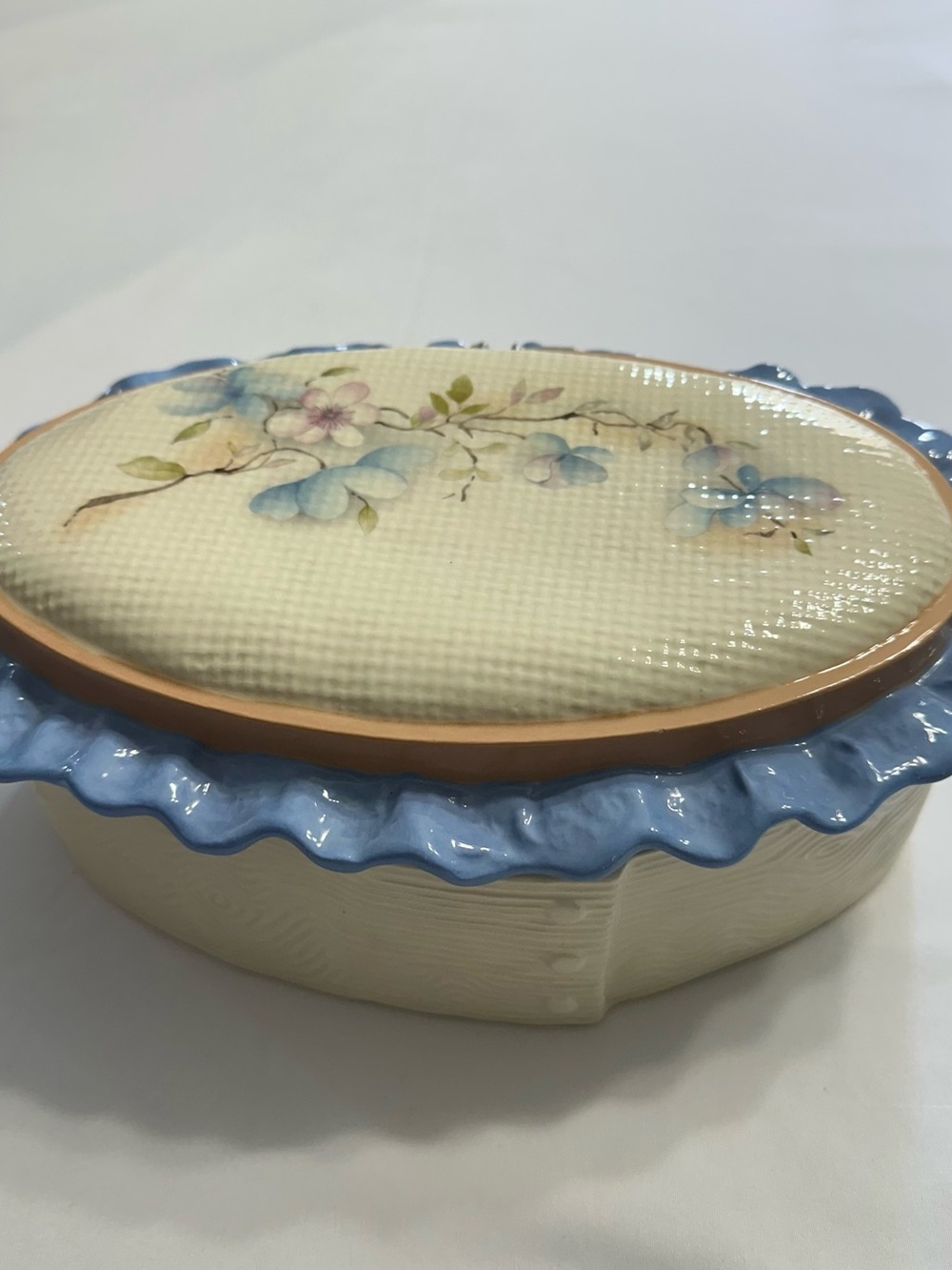 Blue & Cream Floral Ceramic Trinket Box
